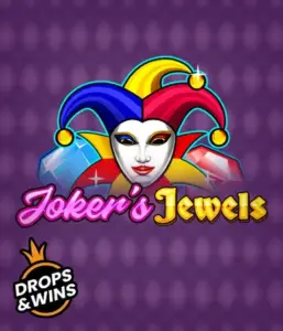 Enjoy the colorful charm of the Joker's Jewels game by Pragmatic Play, showcasing a charming joker's mask adorned with a multicolored jester hat. This image conveys the fun and excitement of classic slots, set against a lavender background. Ideal for those who love classic slot games, promising a thrilling gaming experience. 