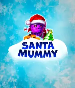  Discover the quirky "Santa Mummy" slot game by Belatra, showcasing a mummified Santa decked out in festive holiday attire. This colorful image portrays the mummy with a vivid purple hue, wearing a Santa hat, surrounded by snowy blue with frosty snowflakes. The game's title, "Santa Mummy," is boldly written in large, frost-like blue letters.